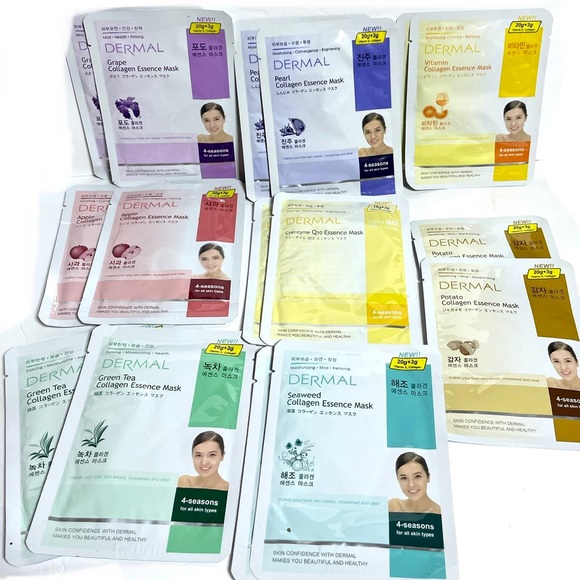 DERMAL Natural Collagen Essence Full Face Facial Mask 16 Pack Combo Lot - Picture 7 of 7
